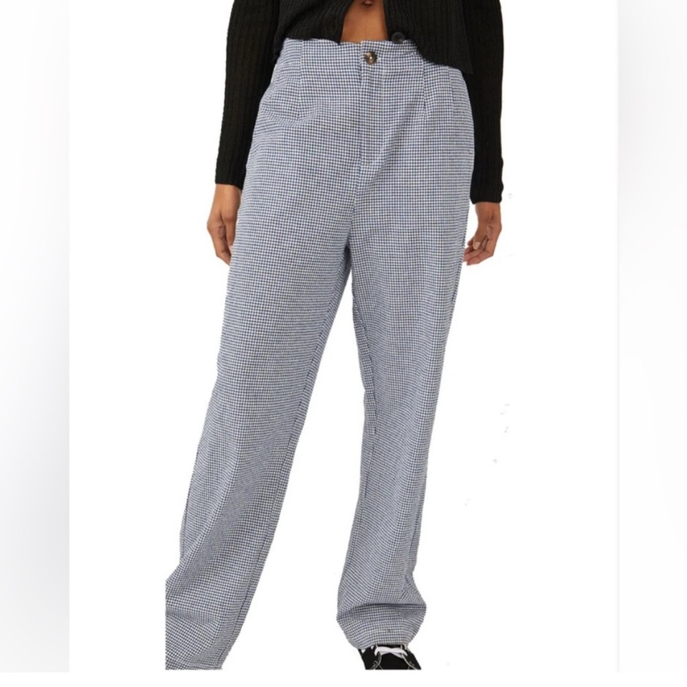 Free People Navy White Check Chic Pants Trousers